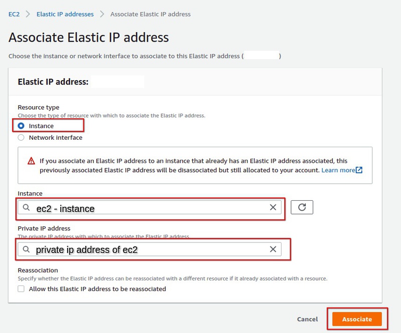 set ec2 and private ip