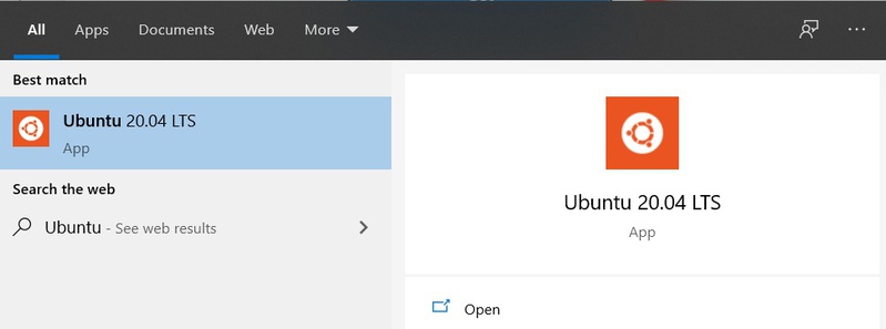 Ubuntu 20.04 in start menu